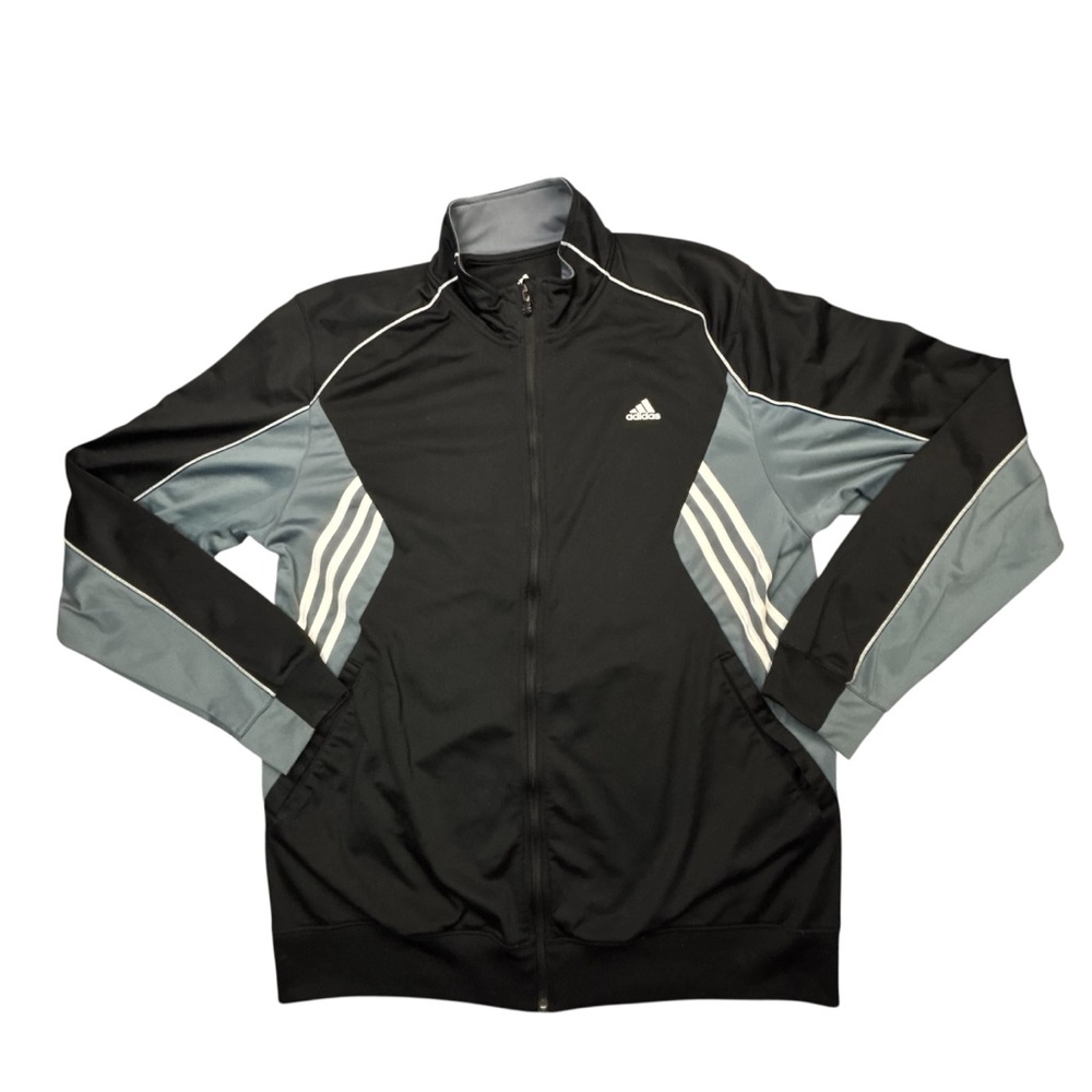 Adidas Men's Track Jacket XL Black Grey Full Zip 3-Stripes O24965 Training Top